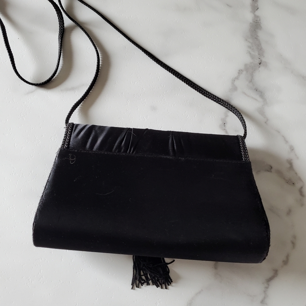 La Regale  Black Satin Evening Bag with Tassel - Picture 9 of 14